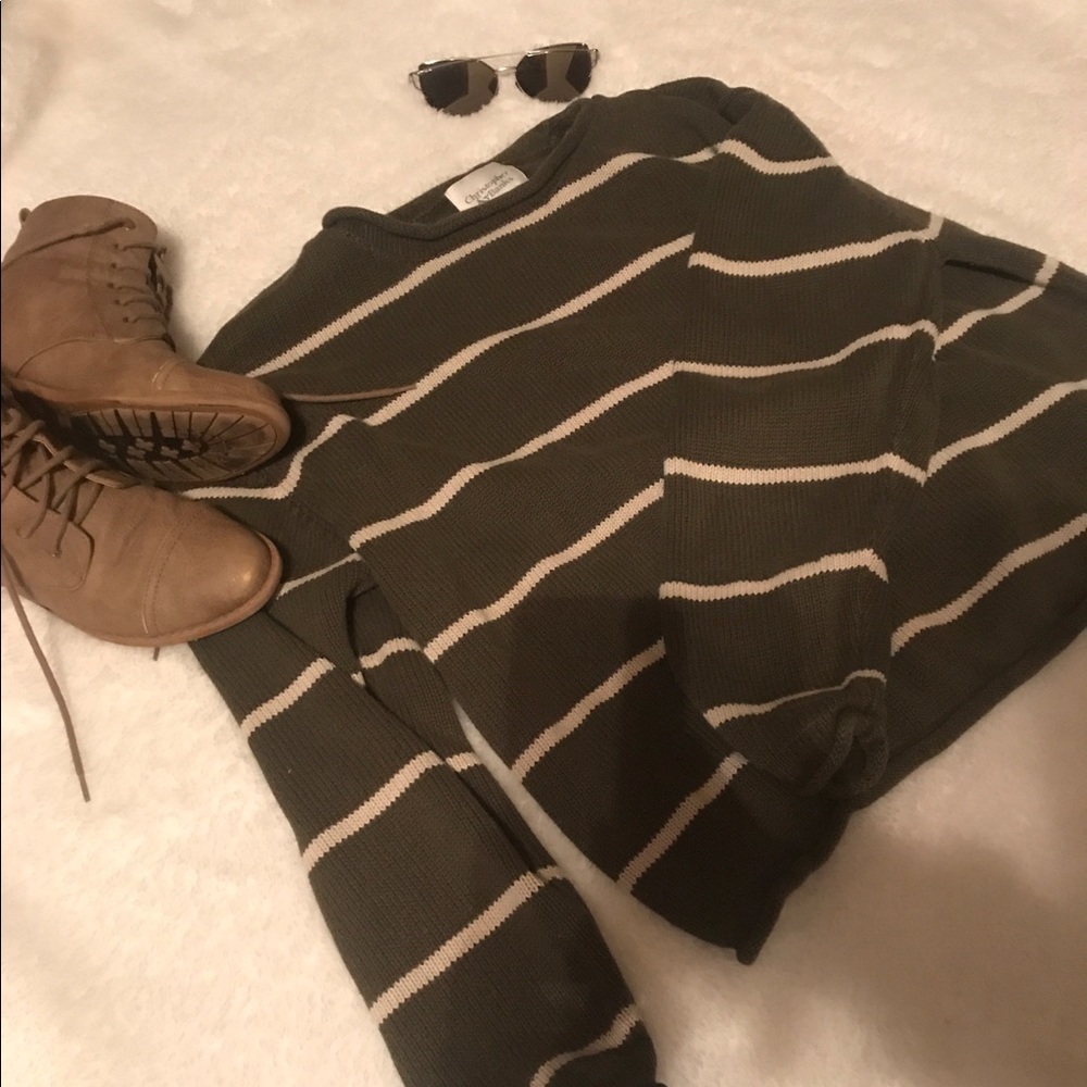 Green and White striped sweater